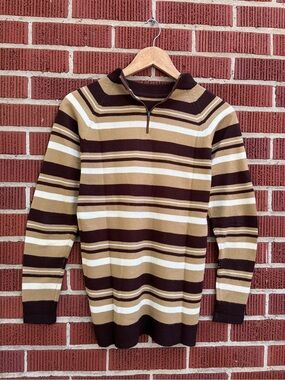 Women’s Striped Quarter-Zip Sweater in Brown and Tan